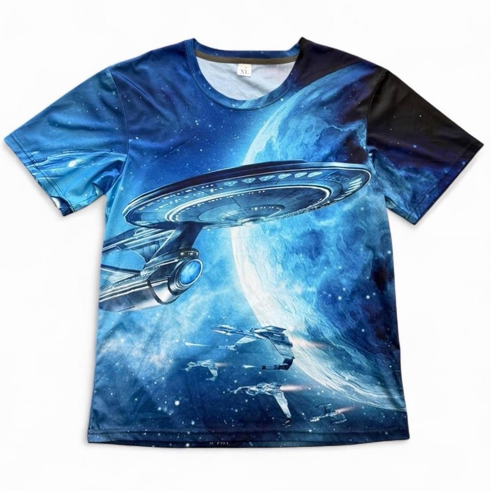 Y2K Modern Nylon Star Trek Enterprise Movie Comic AOP Jersey T-shirt XL